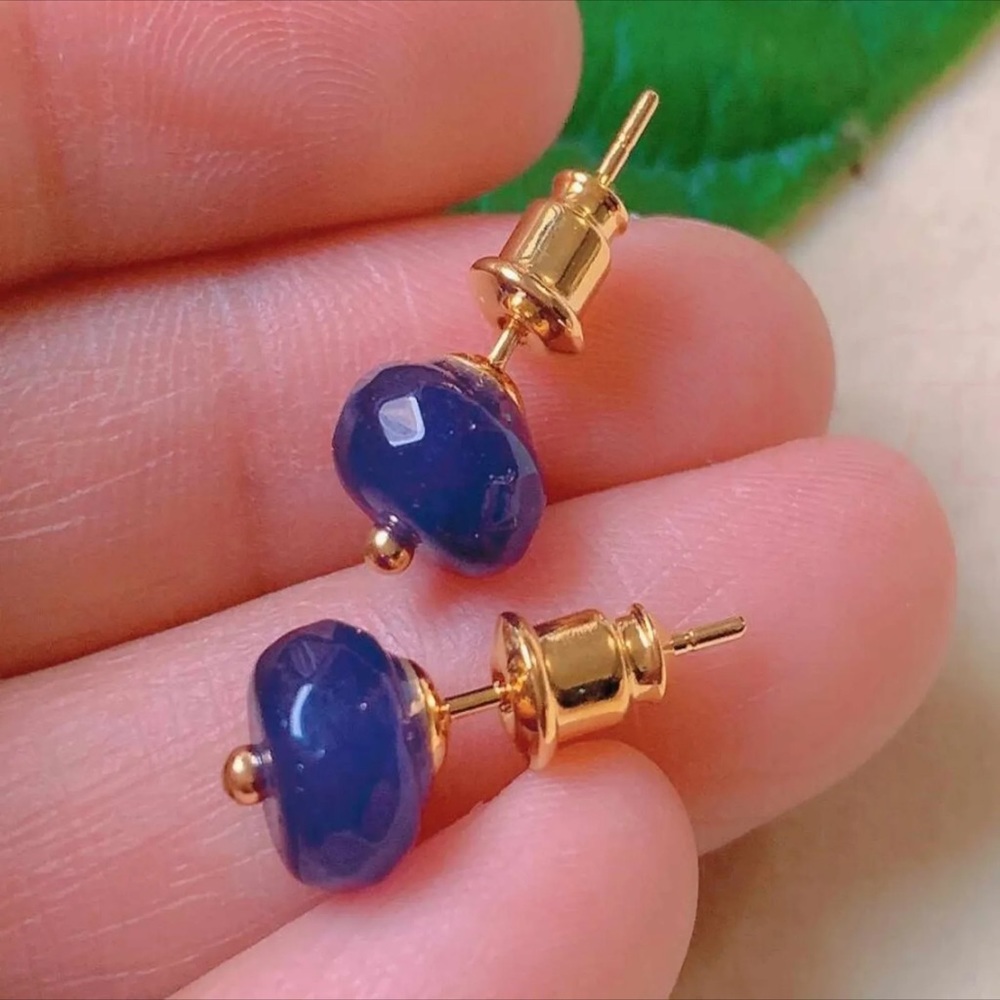 Gold Blue Jade Stud Earrings